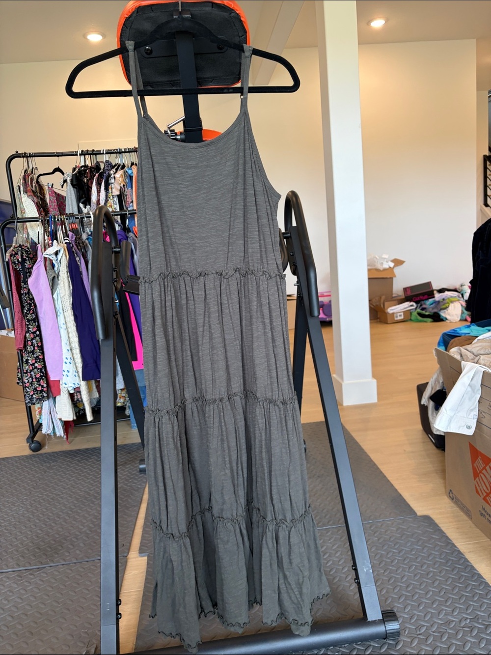 NATURAL LIFE Gray Tiered Strappy Midi Dress